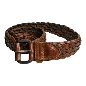 Cognac Woven Leather Belt Size SM